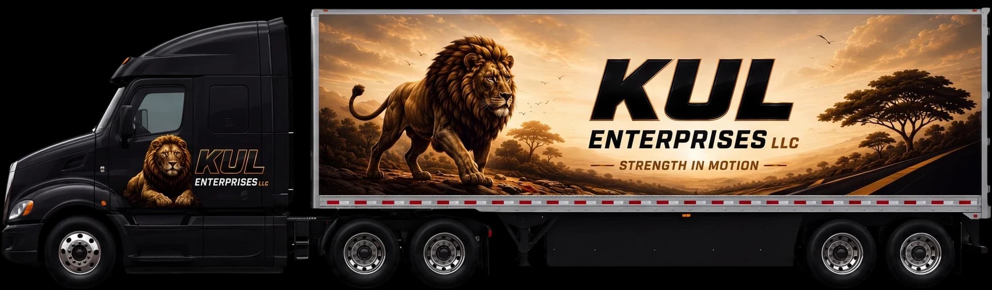 KUL Enterprises tractor and 53-foot dry van trailer, side profile