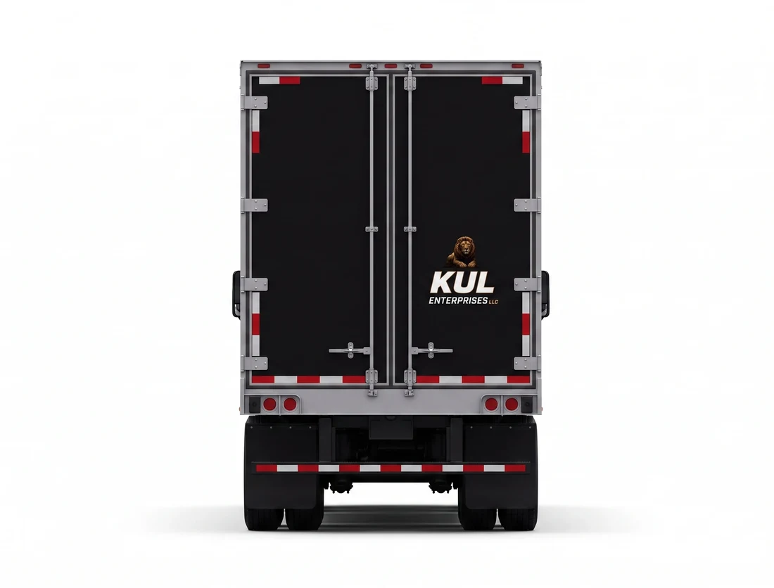 The trailer doors seen from behind, closed