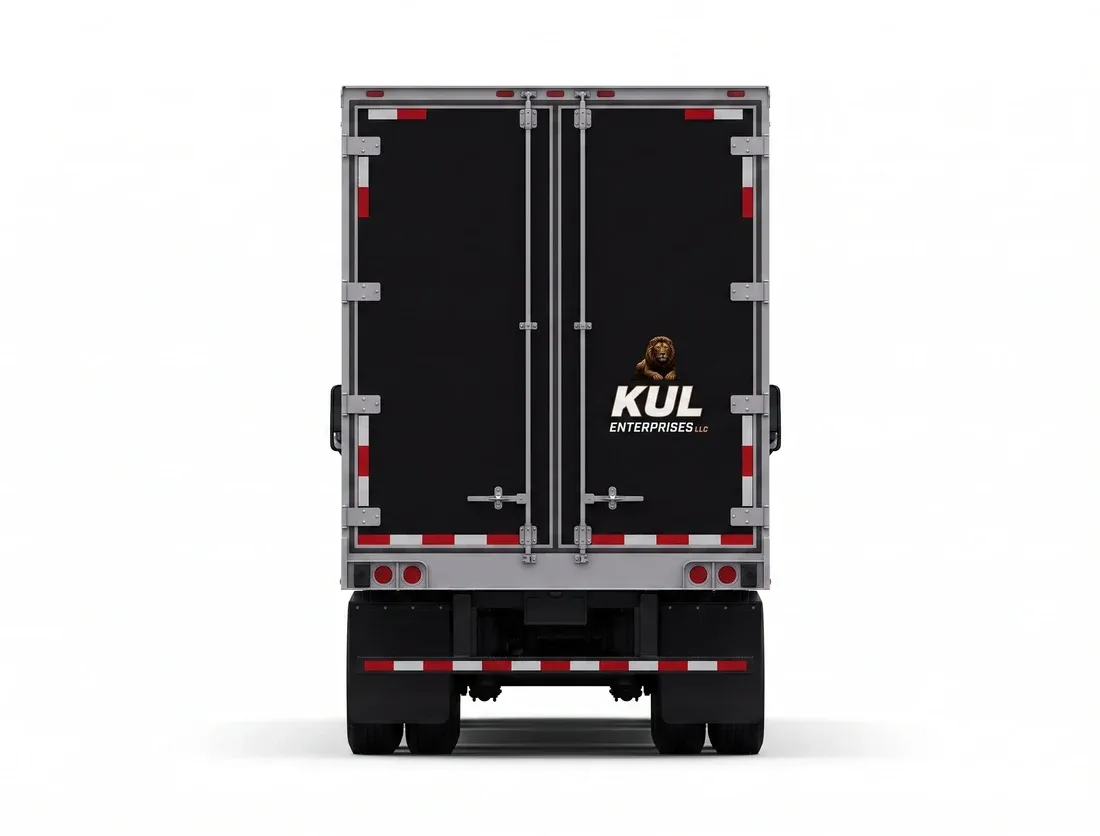 The trailer doors seen from behind, closed